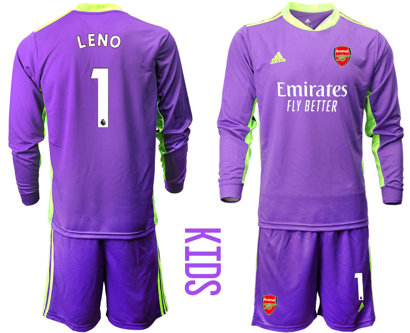Youth 2020-2021 club Arsenal purple long sleeved Goalkeeper #1 Soccer Jerseys